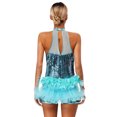 thumbnail image 3 of TiaoBug Women's Glitter Sequins Latin Dance Leotard Dancewear Jazz Ballroom Samba Dance Dress Light Blue S, 3 of 7