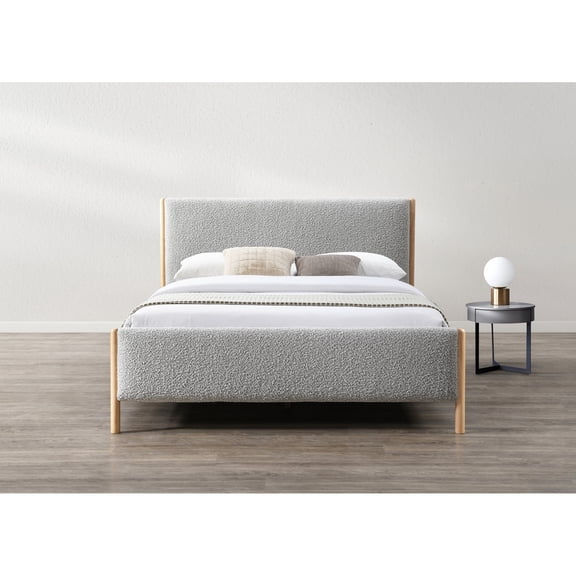 Omax Decor Liana Upholstered Platform Queen Bed in Gray Boucle Fabric