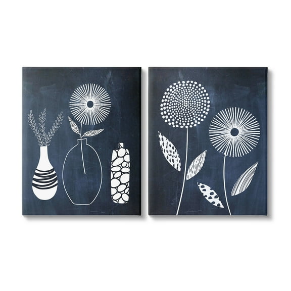 Stupell Industries Structured Flowers on Blue Botanical & Floral Painting Gallery Wrapped Canvas Art Print Wall Art, 16 x 20, Set of 2