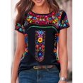 thumbnail image 4 of Camiseta Étnica Con Estampado Floral, Camiseta De Verano De Manga Corta Con Cuello Redondo Bohemio, Ropa De Mujer, 4 of 4