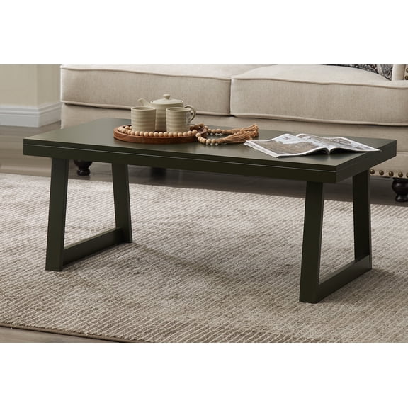Kings Brand Furniture Charlie Coffee Table for Living Room - Rectangular Wooden Center Table, Open Space Cocktail Tea Table for Large or Small Spaces Apartment Home Office (Caviar)