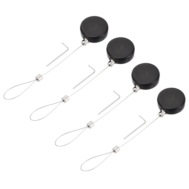 Uxcell 1.8 ft Retractable Cable Lock with Latch Remote Control Security Lock with Adjustable Cord Tether Anti Theft, Black, 4 Pack