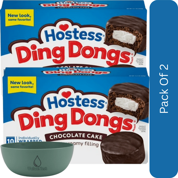 Hostess Ding Dongs – Chocolate Snack Cakes, 12.7 oz Box (10 Count)-2pk, With Olive Green Bowl By ValueNest
