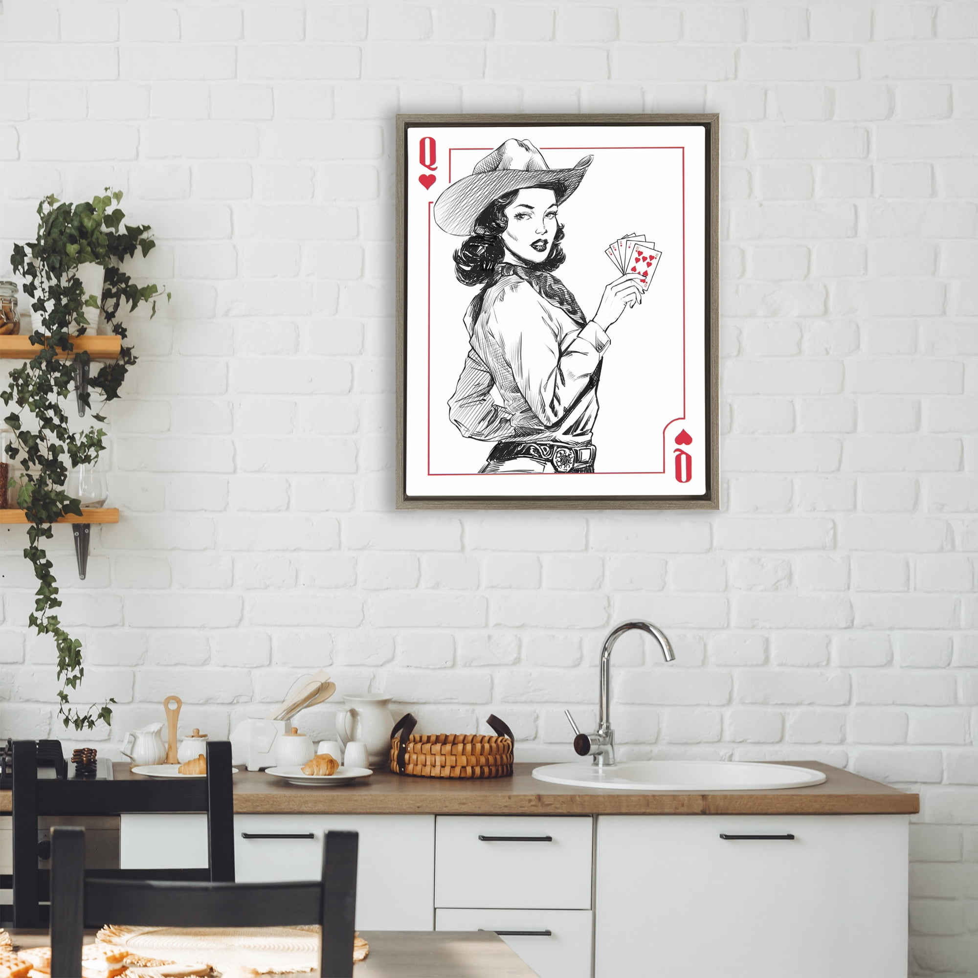 Stupell Industries Cowgirl Queen of Hearts Brown Framed Floater Canvas Wall Art, design by Ziwei Li