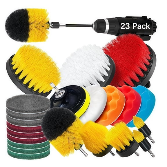 23 Pack Drill Brush Attachments Set,Scrub Pads & Sponge, Buffing Pads,Power Scrubber Brush,Car Polishing Pad Kit,Wax Applicator Pad,Car Cleaning Kit
