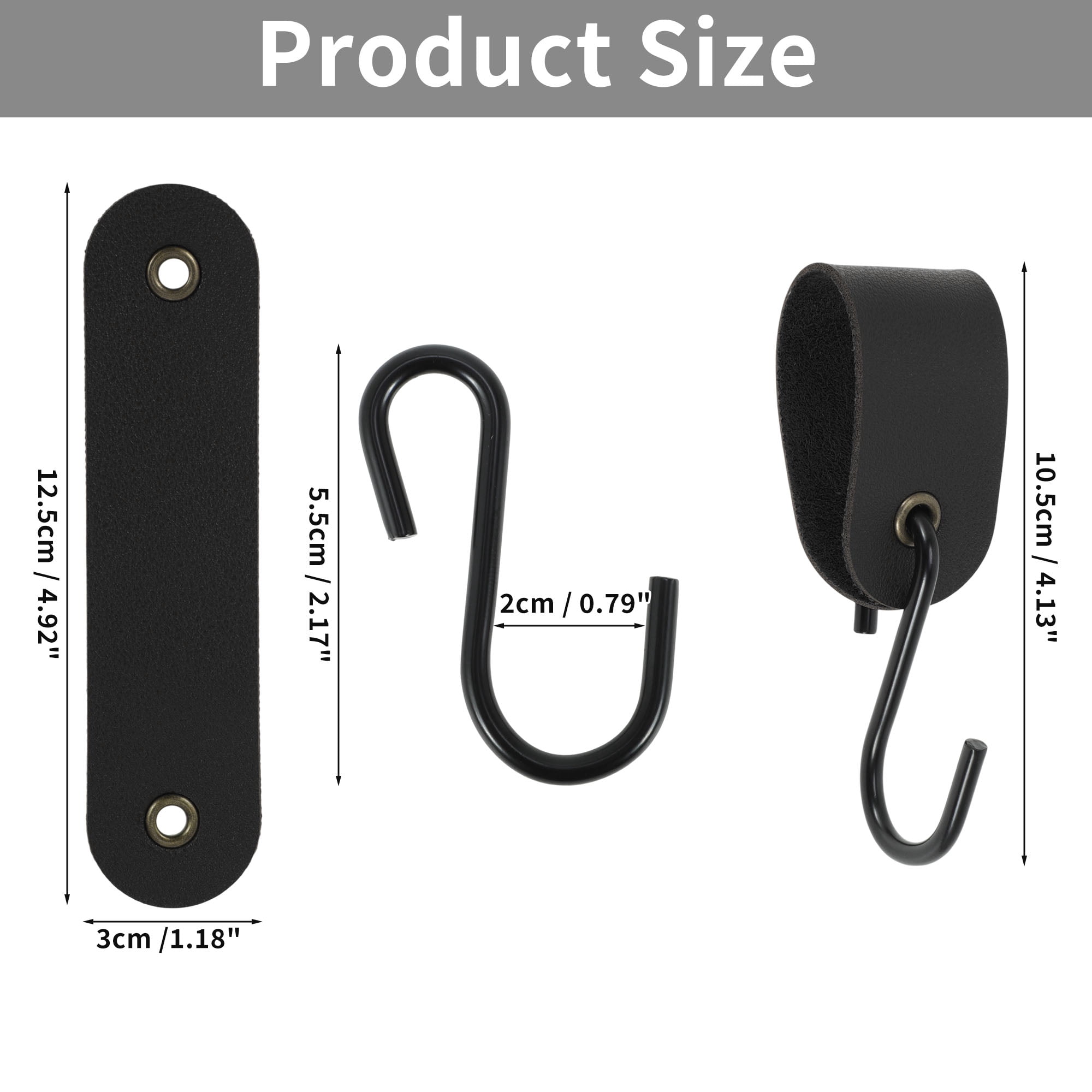 Unique Bargains Pack of 5 S Hooks with Leather Loop for Wardrobe All Black
