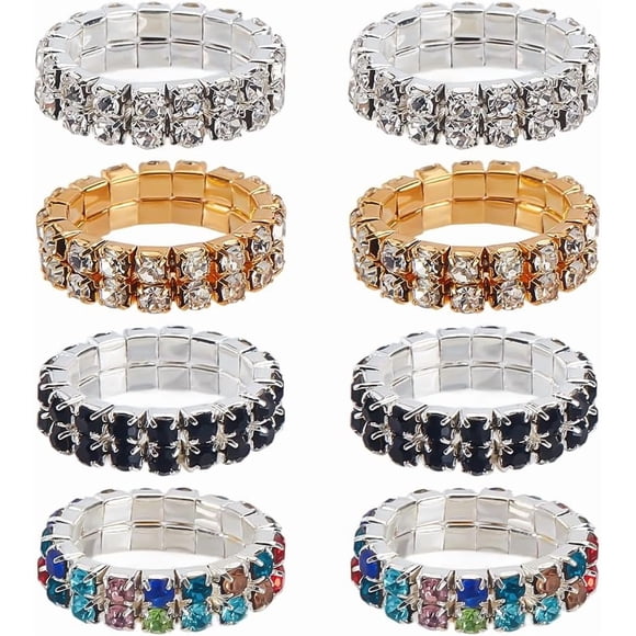 10 anillos de diamantes de imitación de 5 estilos, de aleación, ajustables, de plata, elásticos, apilables, accesorios de joyería
