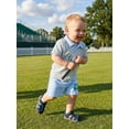 thumbnail image 3 of BemeyourBBs Toddler Baby Boys Summer Clothes Golf Outfits Golf Letter Embroidery Striped Short Sleeve Button Down Collar Shirt Tops and Pockets Shorts Set, 3 of 9