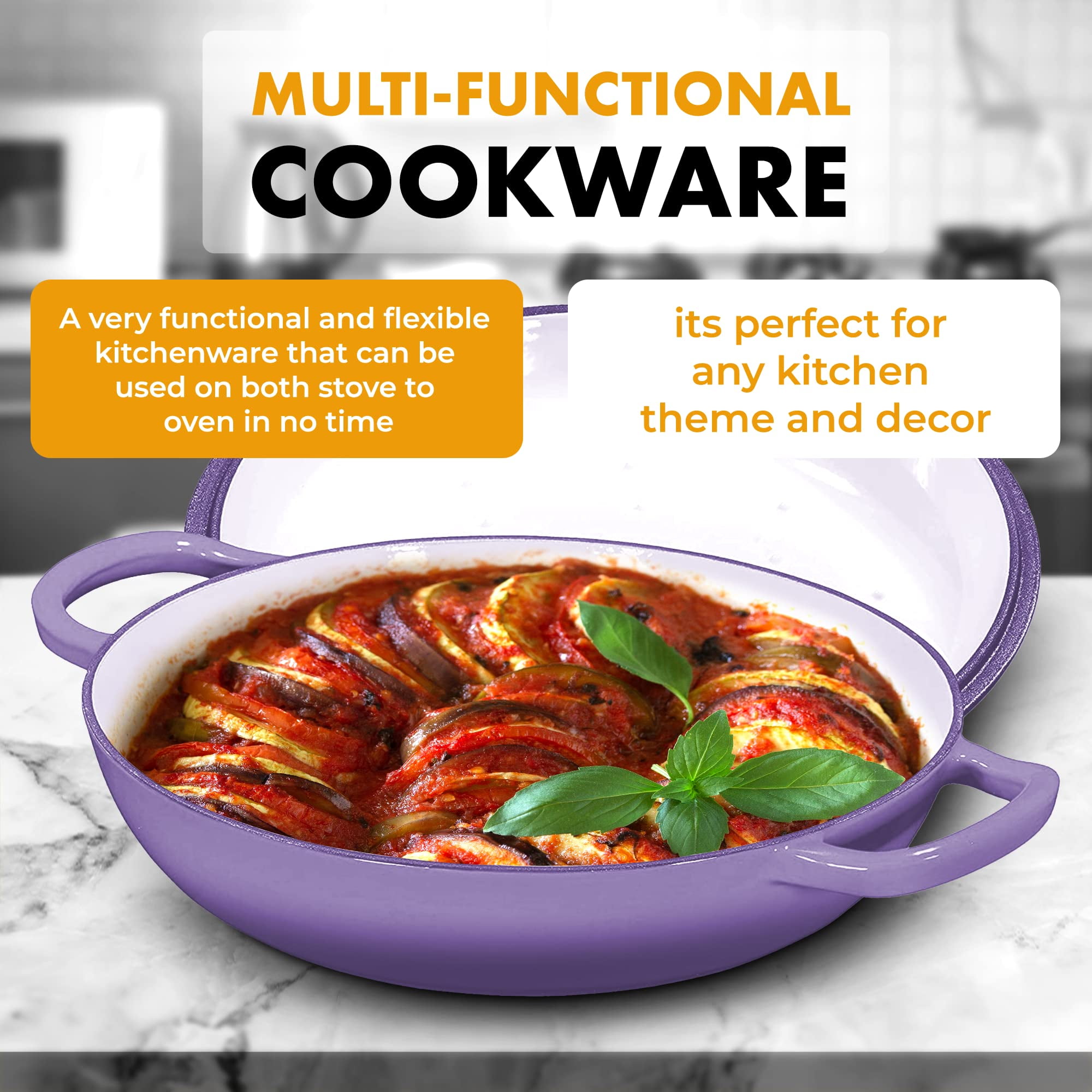 Bruntmor Enameled Cast Iron Dutch Oven with Lid and Stainless Steel Knob - 4.5-Quart - 1