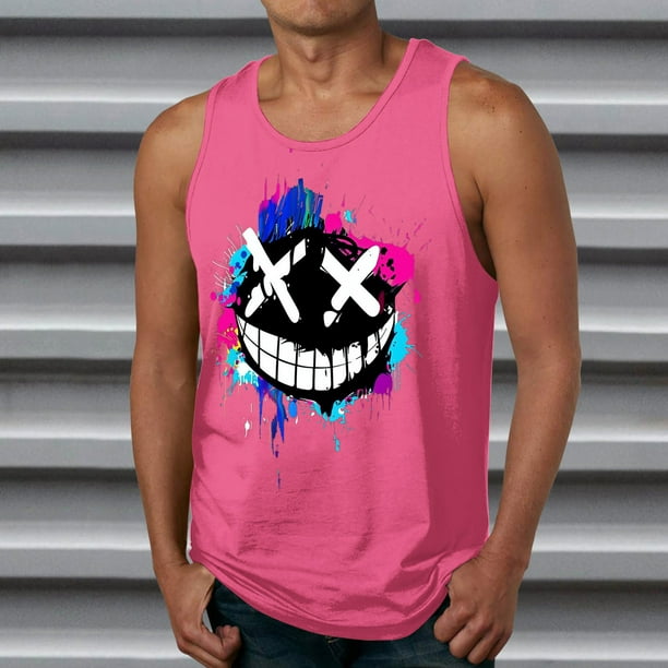 Camiseta sin mangas de cuello redondo para hombre, blusa informal de verano sin mangas con estampado de cuello redondo para hombre
