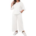 thumbnail image 5 of Solid Color 2 Pieces Plus Size Sets Women Three Quarter Sleeve Tops and Wide Leg Pants, 5 of 6