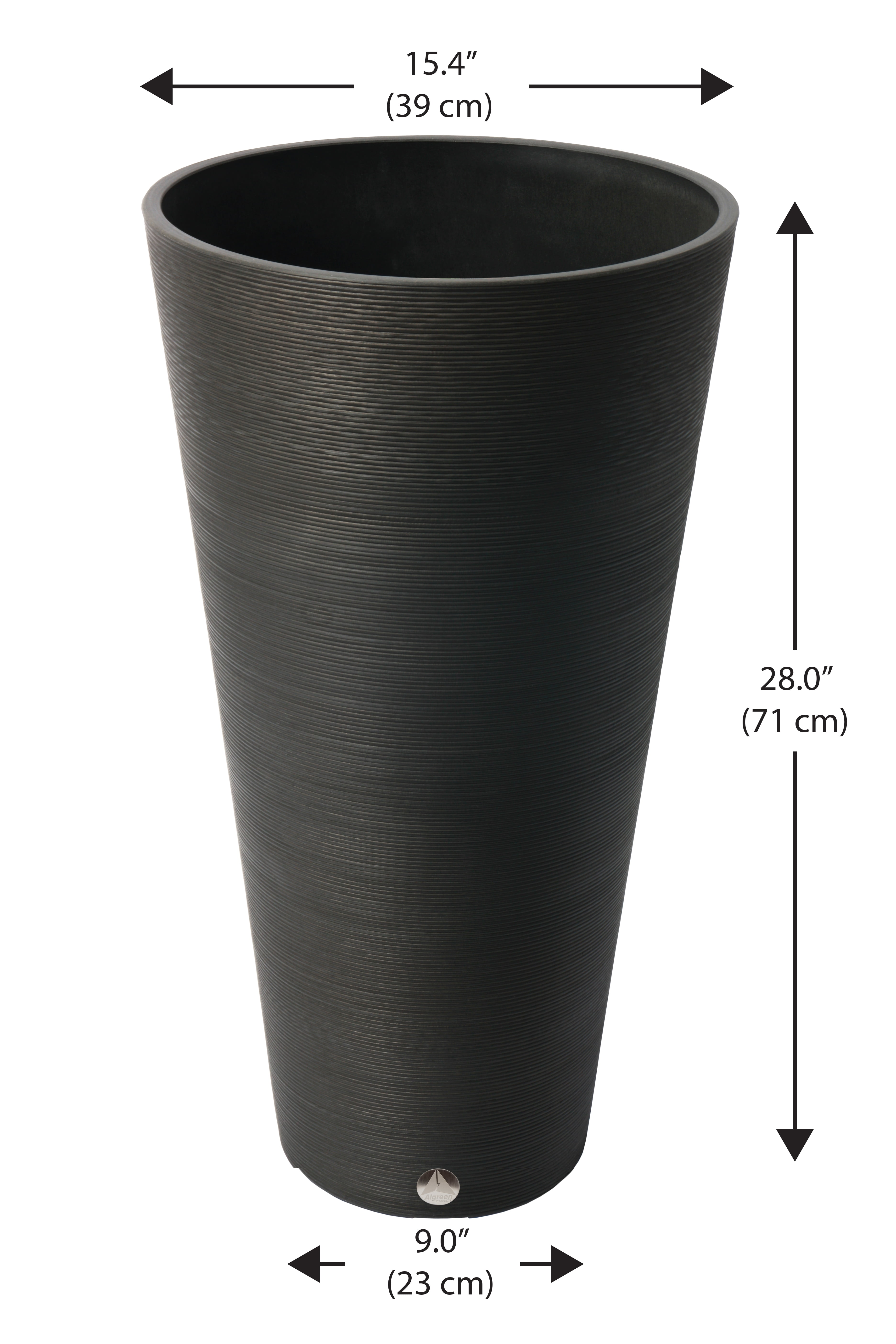 Algreen Valencia, Round Ribbed Planter 15-In.by 28-In., Black