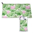 thumbnail image 1 of YFYANG Adult Microfiber Portable Travel Towel, Watercolor Lotus Leaf Pattern Quick Dry Towel with Hiking Buckle PVC Pouch, 16" x 31.5", 1 of 6