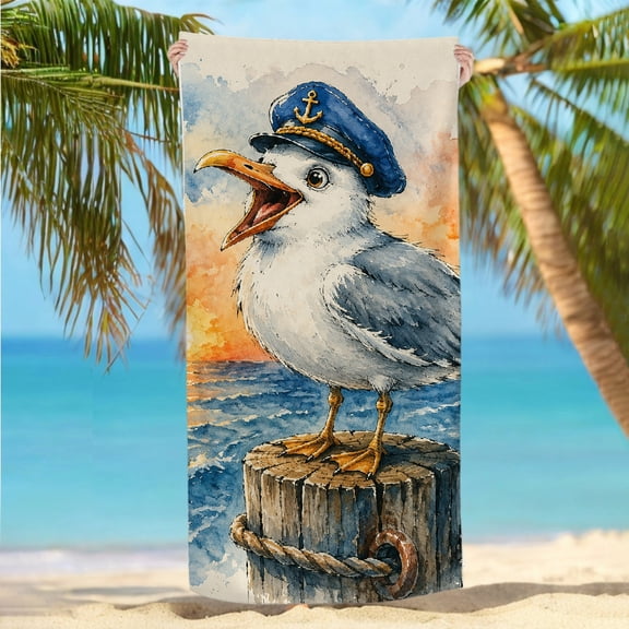 RKSupls Captain Seagull At Sunset Pier  Quickly Absorb Moisture Beach Towel, Ultra-Soft Microfiber Machine Washable Ideal for Bathroom beach yoga  30x60 in