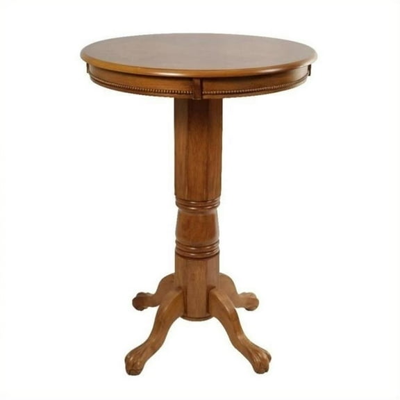 Kingfisher Lane Traditional Wood Pub Table with Pedestal Base in Oak