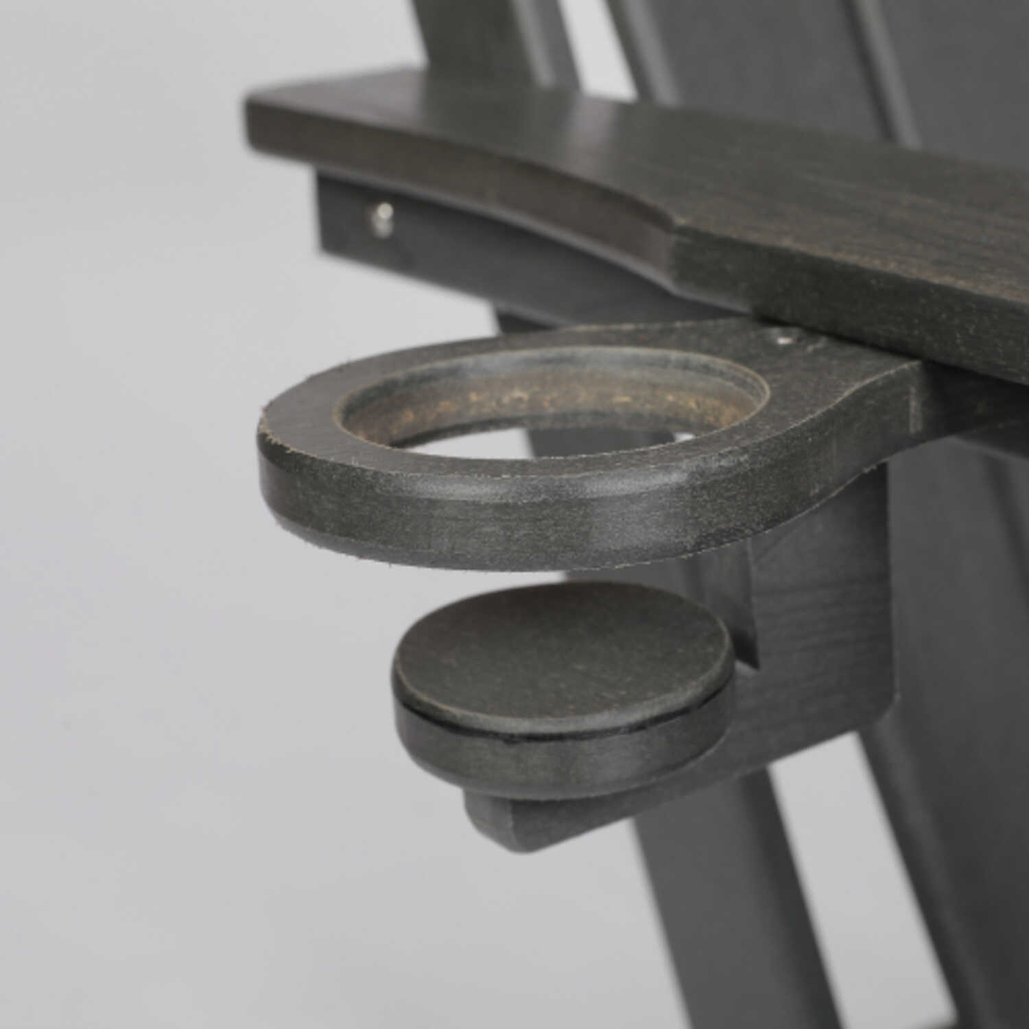 Gray HDPE Folding Adirondack Chair with Wood Texture Composite Material Built in Dual Cup Holders