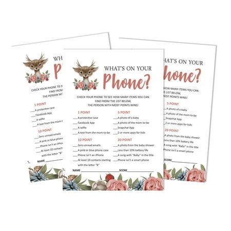 Inkdotpot 50 Sheets What'sIn Your PhoneBaby Shower GameCards Deer Jungle Animals Activity CardsPartyIdea Baby Shower Party Supply