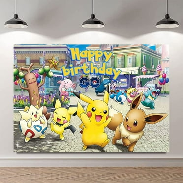 Pokemon Happy Birthday Anime Cartoon Theme Backdrops Banner Birthday Party House party Decor Supplies,5.9x3.6ft