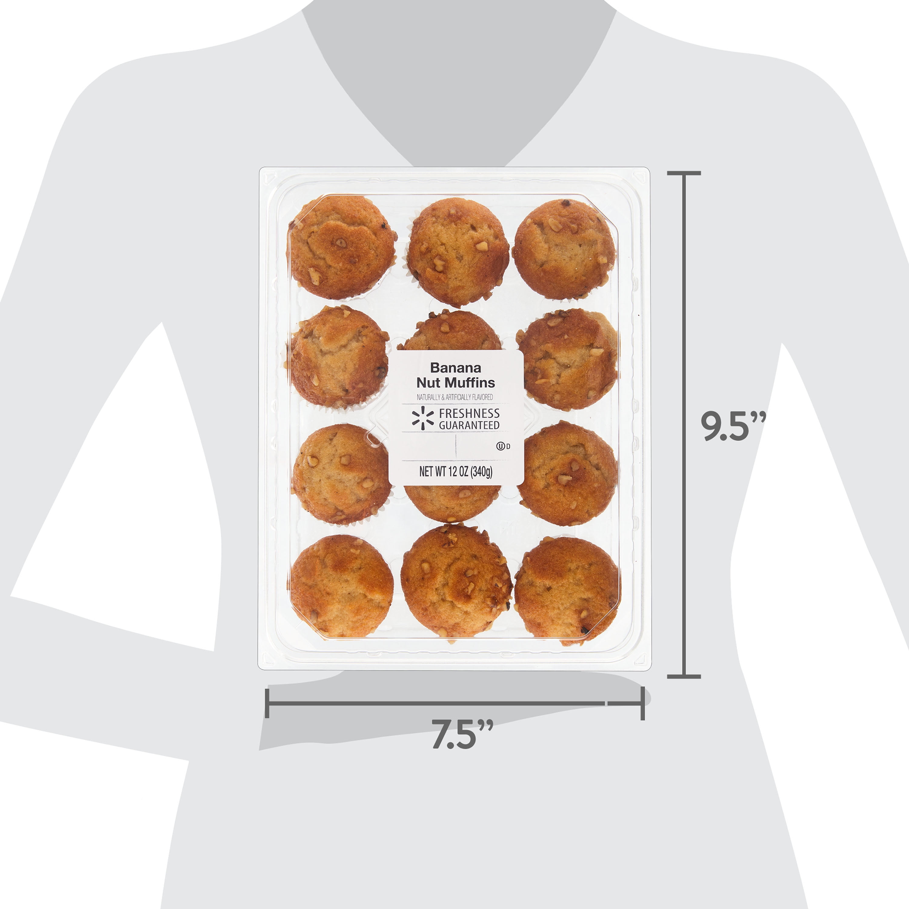 Freshness Guaranteed Mini Banana Nut Muffins, 12 oz Clamshell, 12 Count (Shelf Stable, Ambient)