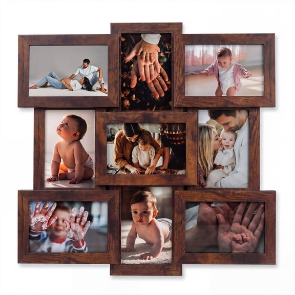 4x6 Picture Frames Collage Wall Decor, 9 Pack Photo Collage Frame, Multi Picture Frame Set for Home Decor, Brown
