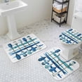 thumbnail image 3 of Vintage Watercolor Bathroom Rugs Set Paddle Abstract Blue Stripes Non Slip Absorbent Soft Bath Mats 3 Piece Set with Bathroom Rug, U-Shaped Floor Mat, Toilet Seat Cover Small Size, 3 of 9