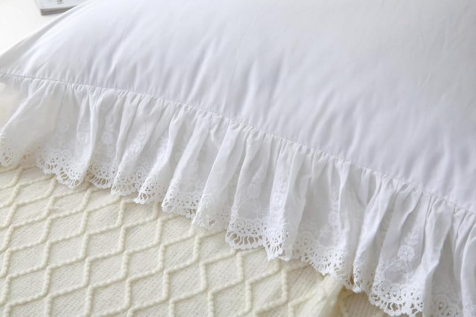 White Pillow Shams with Lace Ruffles Vintage Shabby Chic Pillowcases Pillow Covers Cotton King Size 20"X36" Luxury Elegant 2-Pack
