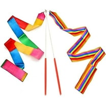 Dance Ribbons Rainbow Streamers Rhythmic Gymnastics Ribbon Baton Twirling Wands on Sticks 2pc for Kids Artistic Dancing$$Sport & Recreation Other