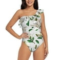 thumbnail image 2 of Picia Lilies Flowers Pattern Women's One Piece Swimsuits,One Shoulder Swimwear Asymmetric ,Ruffle Monokinis Bathing Suits,High Waisted Flattering Bathing Suits-Small, 2 of 8