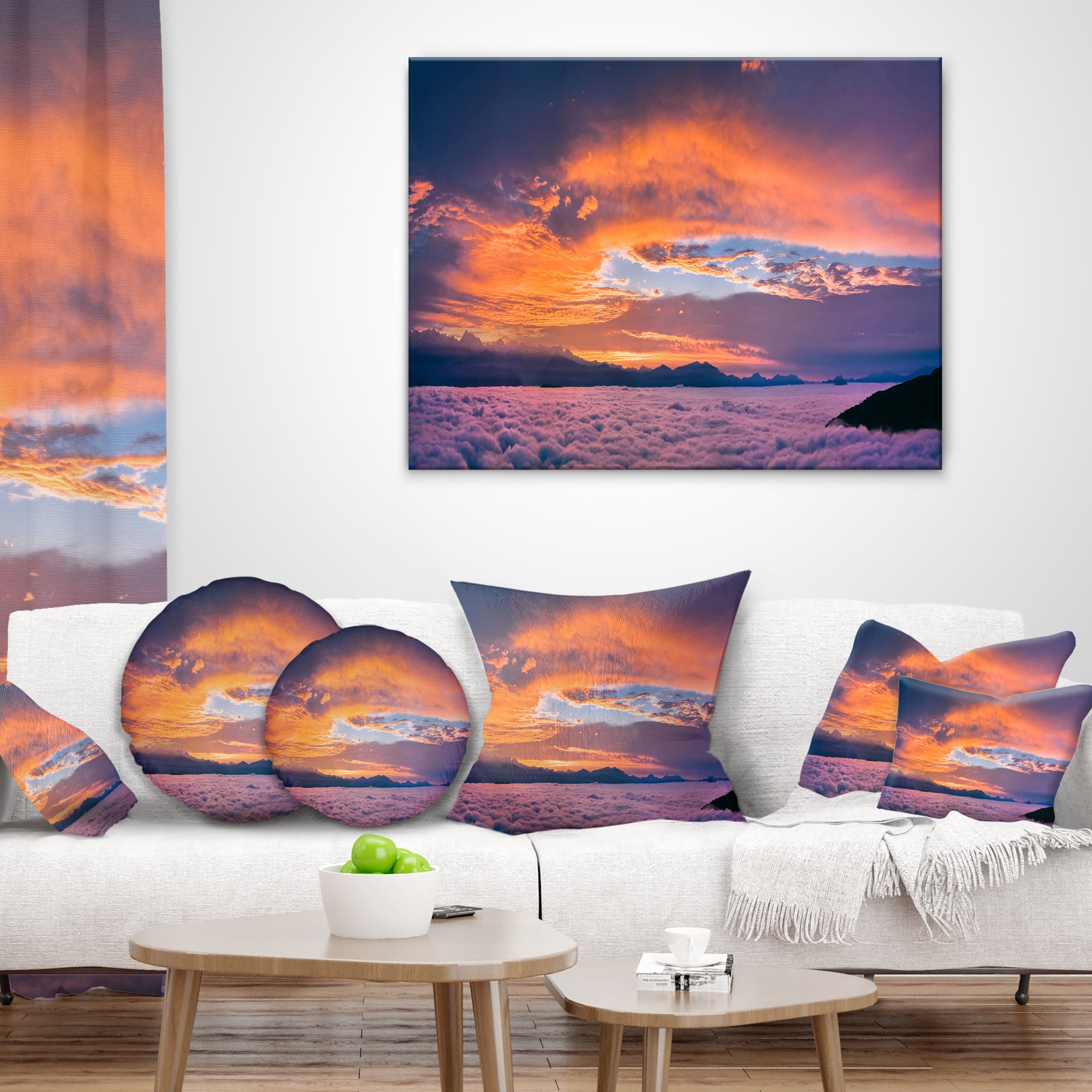 Designart Bright Panoramic Sunset Over Sea - Landscape Printed Throw Pillow - 18x18