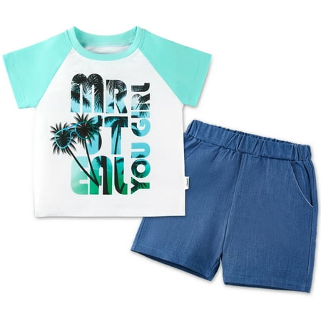 

6M-4T Boys Summer Short Sets Outfits Cotton Casual Crewneck Short Sleeve Shirt Shorts Playwear Clothes Sets