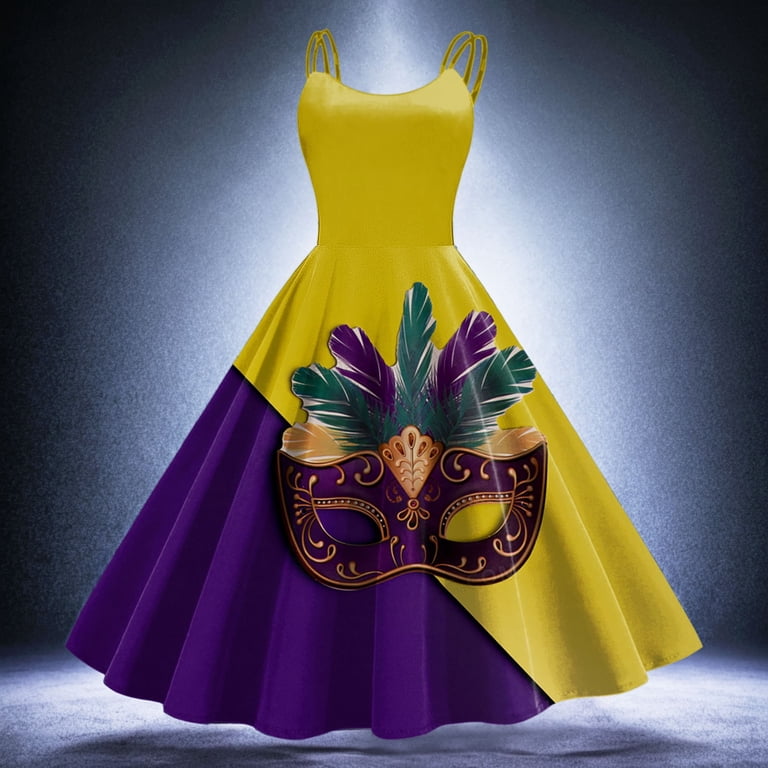 Mardi Gras Outfit Women Sleeveless Knee Length Retro A Line Flared Swing Formal Prom Party Dress Dark Gray L