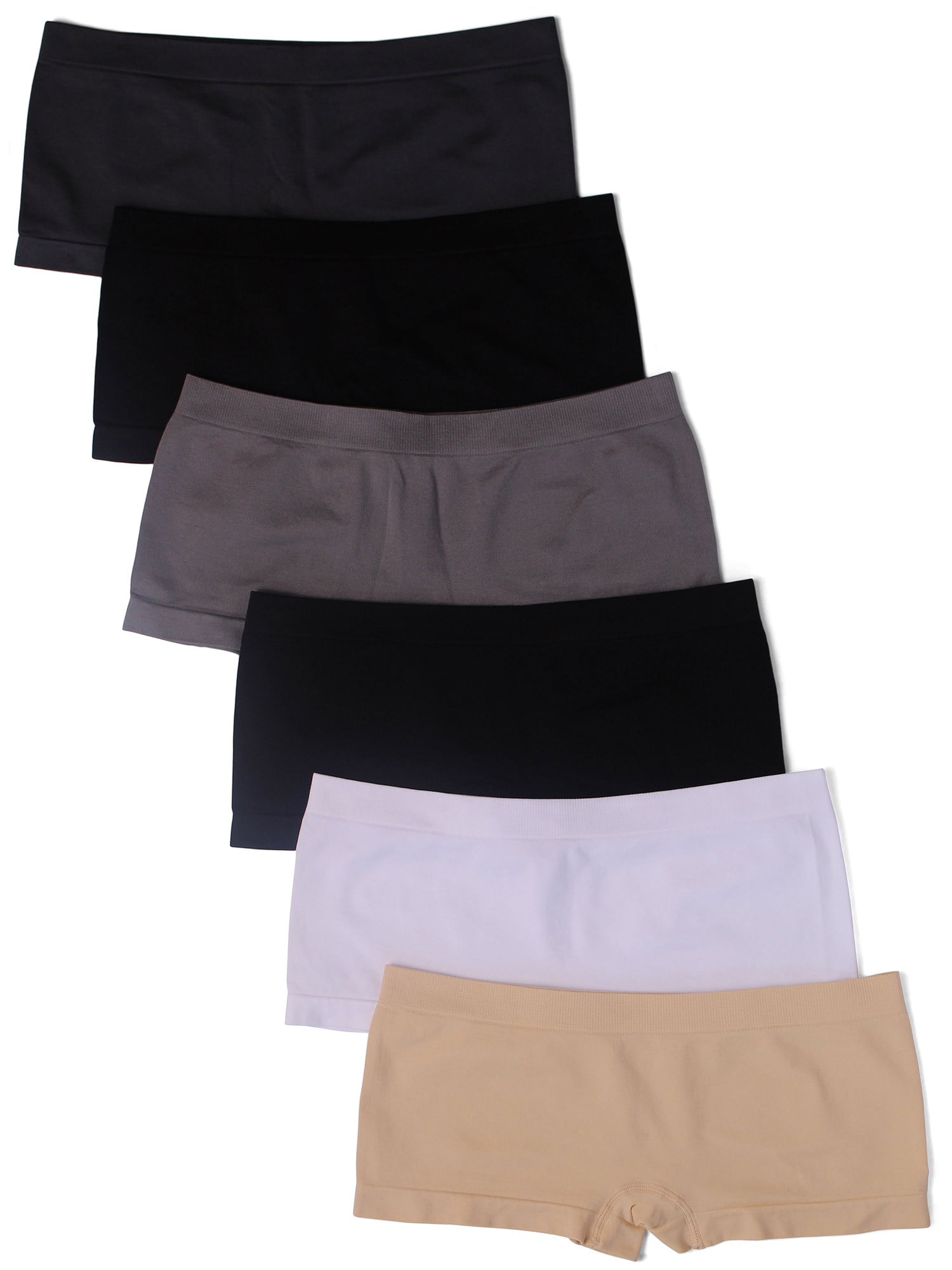 Kalon Women's 6 Pack Nylon Spandex Boyshort Panties (Large, Basics