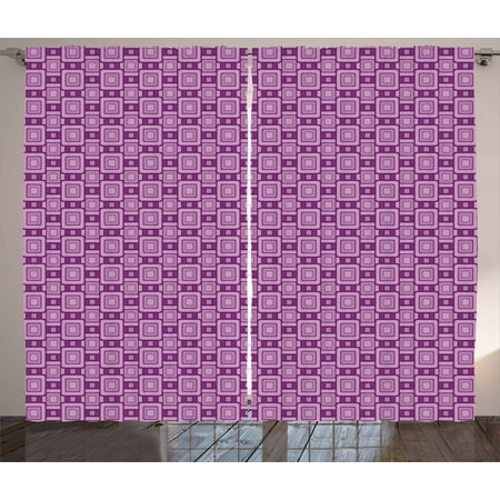 Purple And Lilac Curtains 2 Panels Set Geometrical Retro Modern