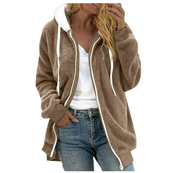 WTXUE Oversized Fuzzy Fleece Jacket Coat for Women Fashion Zip Up Hooded 2025 Trendy Casual Thicken Cardigan Coat with Pockets Shaggy Warm Winter Outerwear Brown Xl