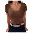 thumbnail image 1 of YDLCAFD Valentine's Day Women V Neck Ribbed Fitted Tight Tshirt Short Sleeve Shirt Basic Knit Top, 1 of 5