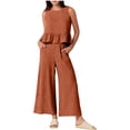 thumbnail image 2 of Karymi Overalls for Women 2 Piece Outfit, Round Neck Sleeveless Ruffle Hem Crop Tank Top & High Waist Wide Leg Cropped Pants, Solid Casual Set Womens Workout Tops, 2 of 8