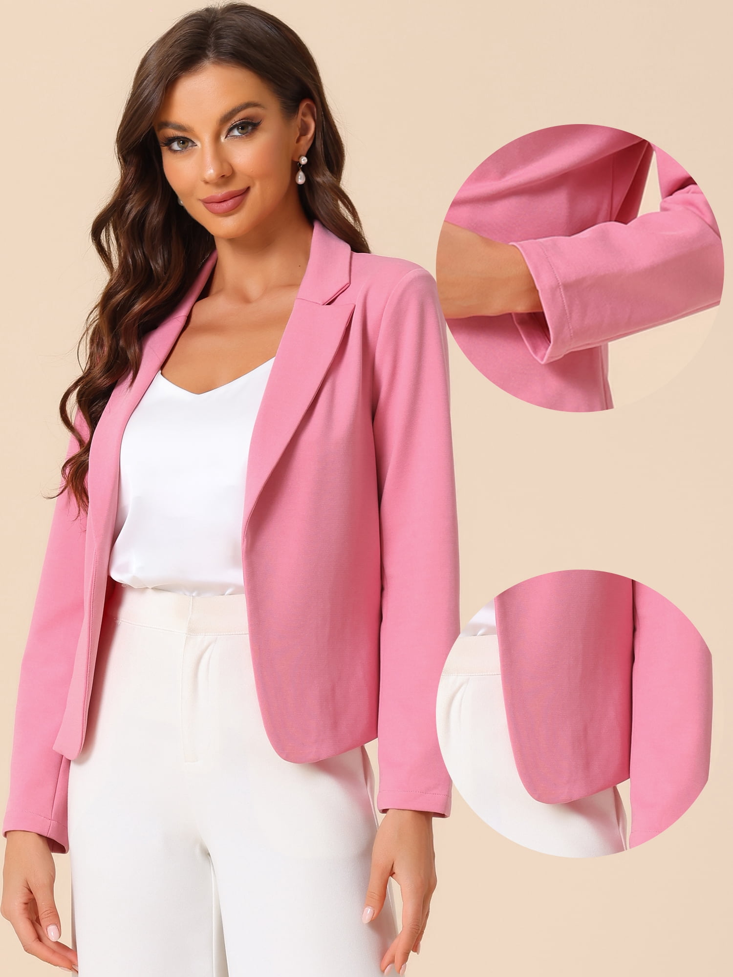 DARING DIVA Women's Business Blazer Office Open Front Dressy Suit Jackets S Dark Pink