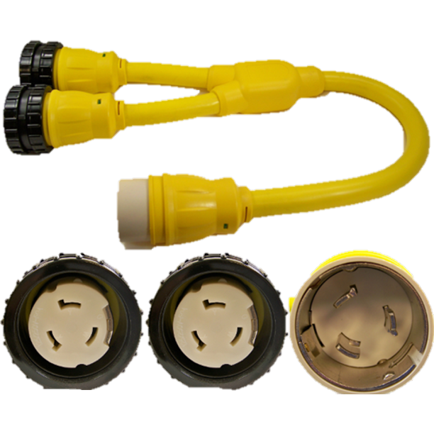 High Tide Marine 50 Amp Male to (2) 50 Amp Female Y Splitter Adapter