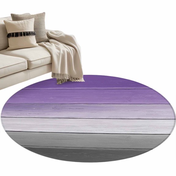 Purple Gray Round Area Rug 3 FT,Small Kitchen Bathroom Mat,Vintage Rustic Abstract Striped Wooden Grain Washable Indoor Outdoor Throw Runner Carpet Non-Shedding Doormat for Table Shower Entryway