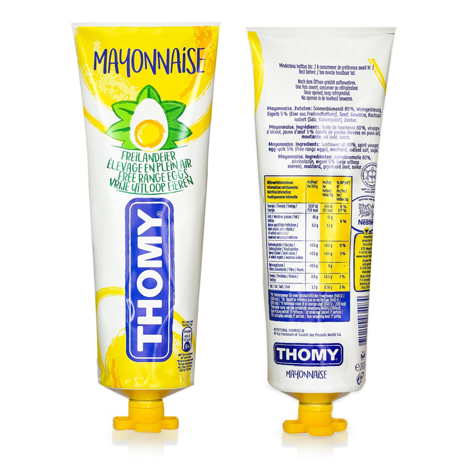 Thomy Mayonnaise Made From Free Range Eggs | Smooth, Creamy Light Mayo Made in Switzerland | Must Have Condiment for Dips and Spreads, Egg Salad, Sandwiches | 9 Ounce Squeezable Tube