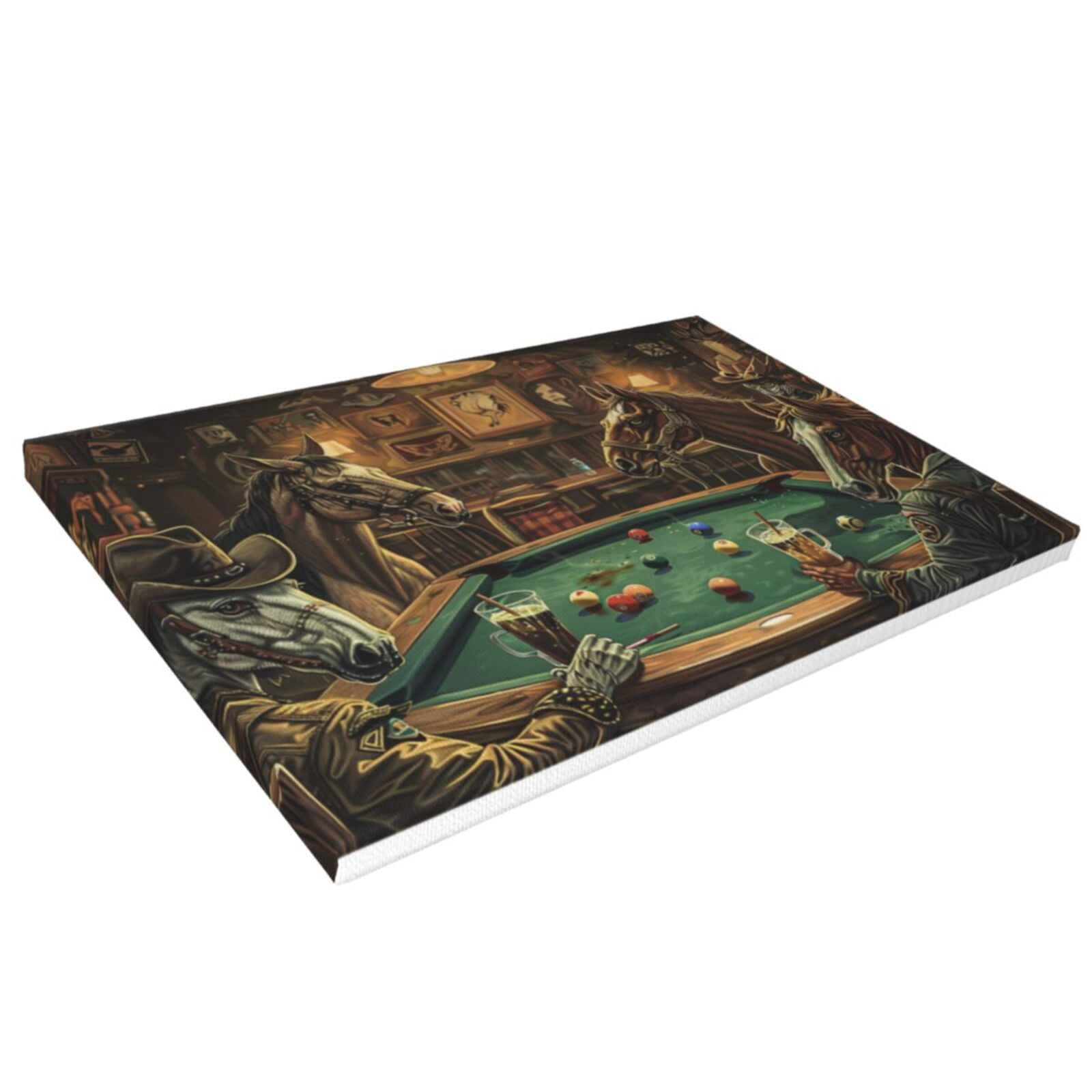 16x24 inchPlaying Billiards With Cowboy Horses Frameless Canvas Painting,Billiards Room Decor Accessory,Tavern,Man Cave,Bedroom,Billiards Room Decor Paintings Prints,Gift For Billiard Lovers