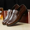 thumbnail image 2 of QWKLEAJ Men's Dress Shoes Slip On Pointed Toe Loafers, Retro Leather Low Block Heel Formal Dress Shoes, Comfort Business Footwear for Wedding Interview Office & Daily Formal Wear Brown 9.5-10, 2 of 5