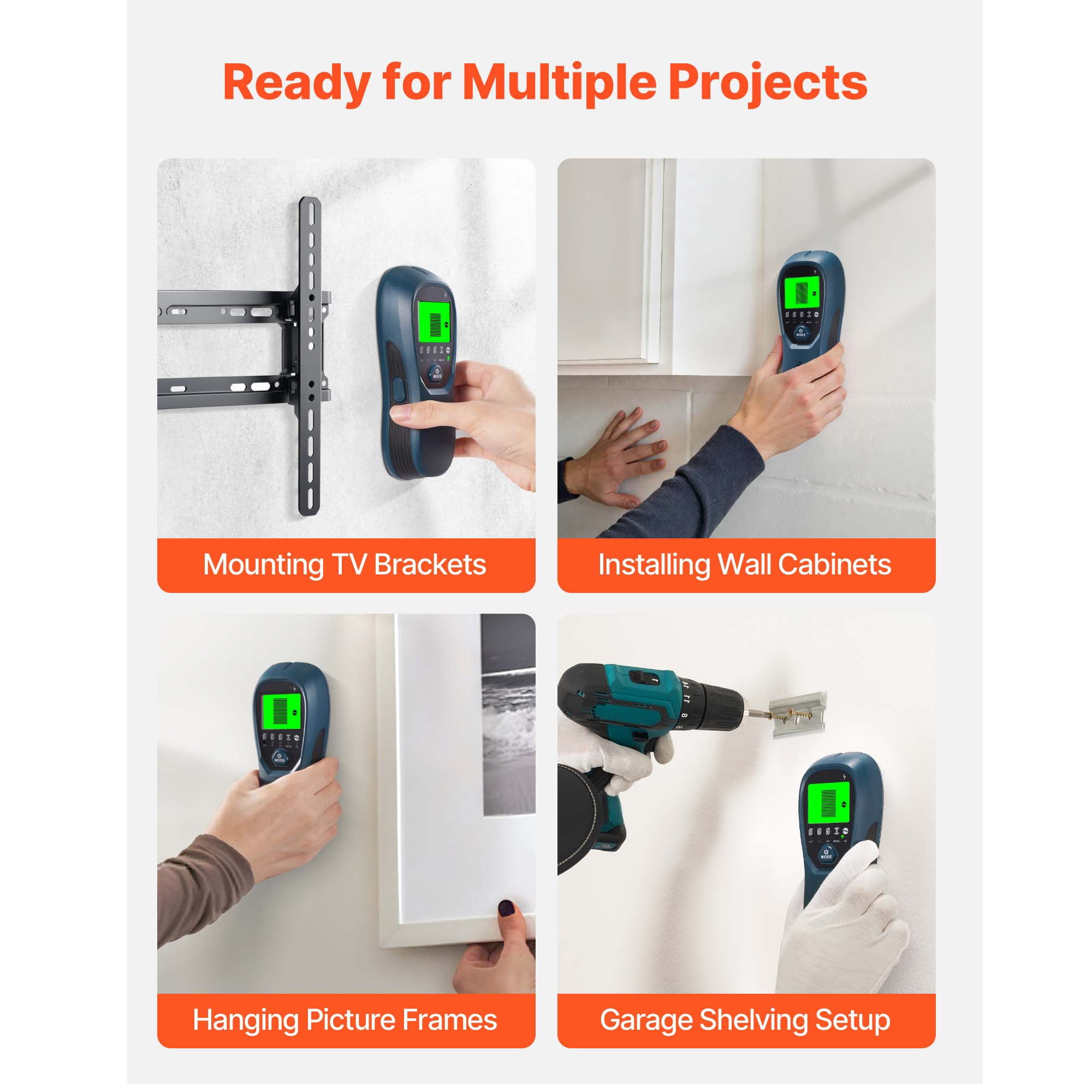 KFFKFF Electronic Wall Scanner, 5-in-1 Stud Finder with Advanced Sensor, LCD Display, and Audio Alert, Designed for Detecting Metal, AC Wires, Joists, and Pipes