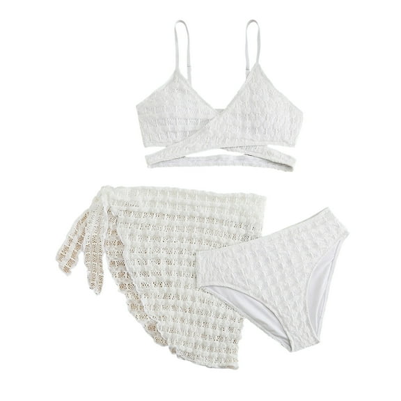 Girls Swimsuit Size 10 Cutout Bikini Sets for Girls 16-18 Drawstring Girls Swimwear Tankini 3 Pieces Bathing Suit Ruched Color Block Beach Swimwear White 14-15 Years
