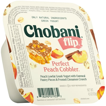 Chobani Flip Low-Fat Greek Yogurt, Perfect Peach Cobbler 4.5 oz Cup