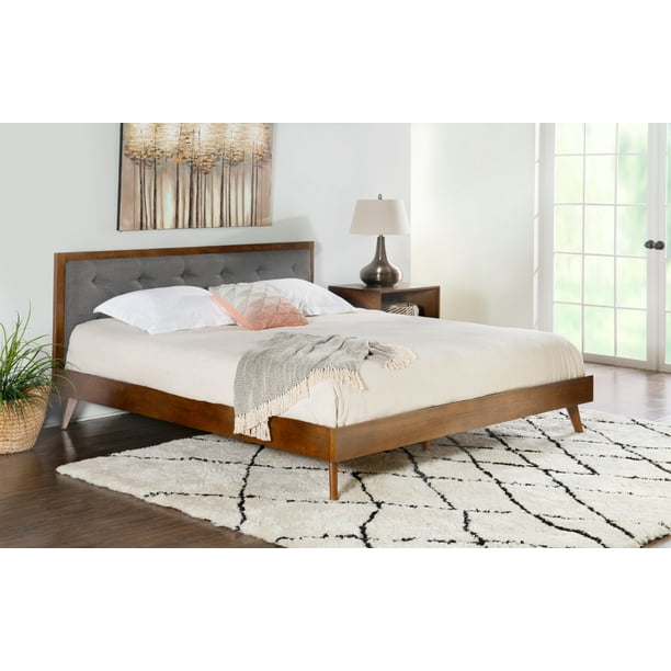 Linon Payson Mid Century Platform Bed King Walnut Brown Finish With Gray Fabric Com Linon Payson Mid Century Platform Bed, Mid Century Platform Bed King Walnut