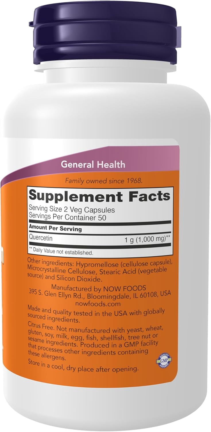 NOW Supplements, Quercetin 500 mg, Respiratory Health*, Supports Healthy Seasonal Immune Function*, 100 Veg Capsules