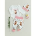 thumbnail image 3 of Hirigin Western Newborn Baby Boys Cowboy Outfits Cow Print Letter Bodysuit+Long Leggings+Cap 3Pcs Summer Clothes Set, 3 of 8