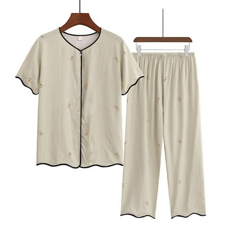 

Women s Summer Pajamas 2 Piece Casual Soft Printed Button down Short Sleeve Shirts and Pants Lounge Sets Sleepwear