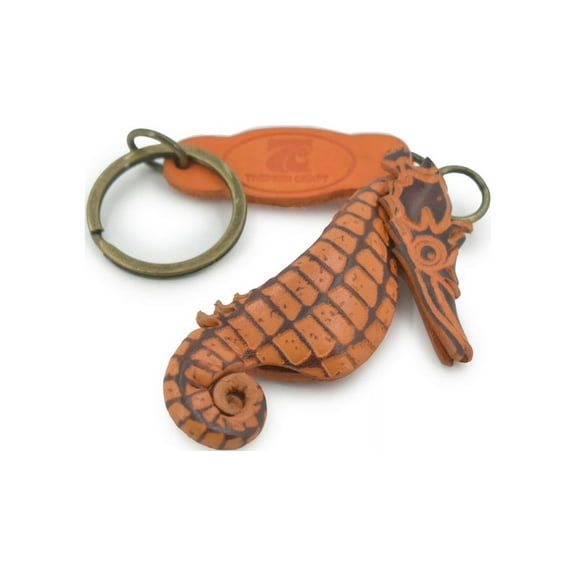 Sea Horse, Key Chain, Leather, Marine Fish, Hippocampus, Brown, Hand Made, Keychain, Thailand, Key Fob, Keys, Lifelike Model, Gift, 3" THL04 BB69